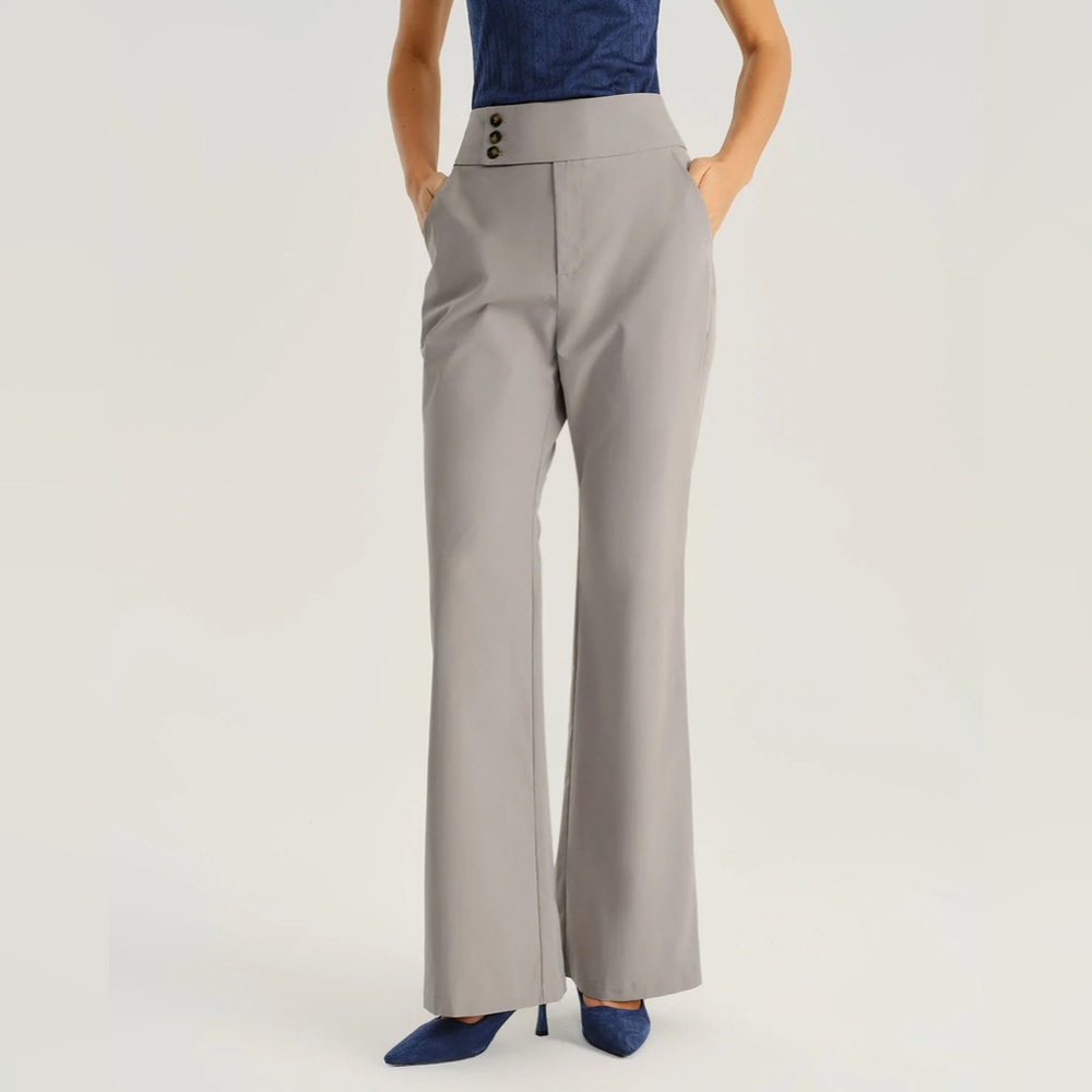 Grey High Waisted Pocket Flared Pants